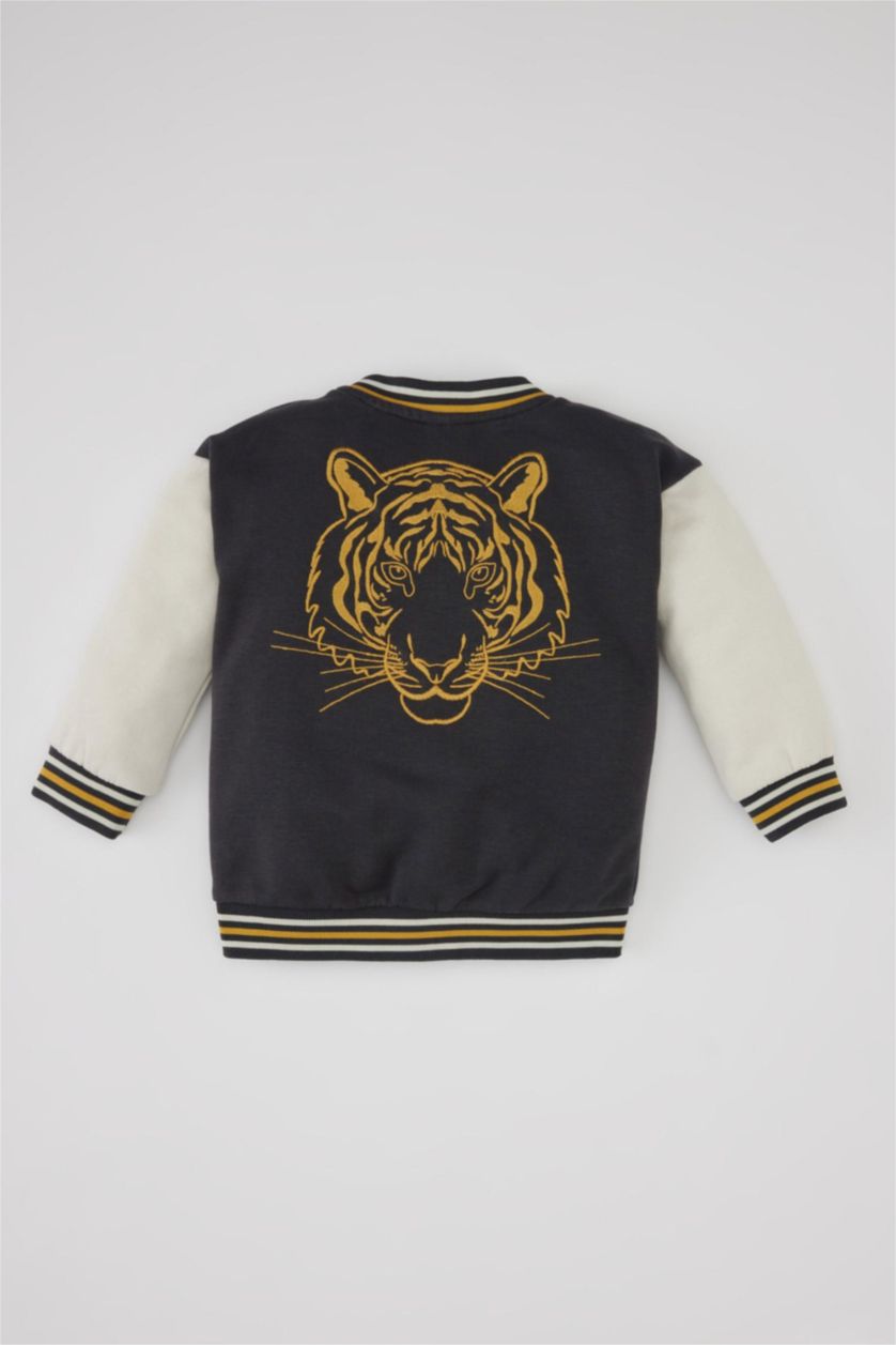 BABY BOY Anthracite Baby Boy Tiger Patterned Bomber Cardigan