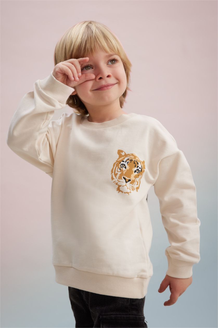 BÉBÉ GARÇON Beige Clair Ensemble De Sweatshirts Imprimés avec Motif De Tigre et Pantalon De Jogging Pour Bébé Garçon - 2 Pièces