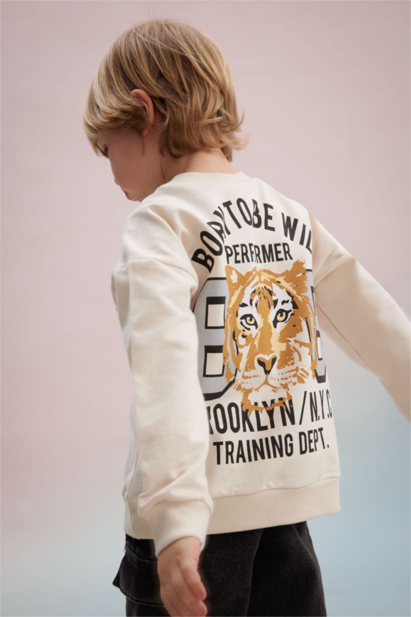 BÉBÉ GARÇON Beige Clair Ensemble De Sweatshirts Imprimés avec Motif De Tigre et Pantalon De Jogging Pour Bébé Garçon - 2 Pièces