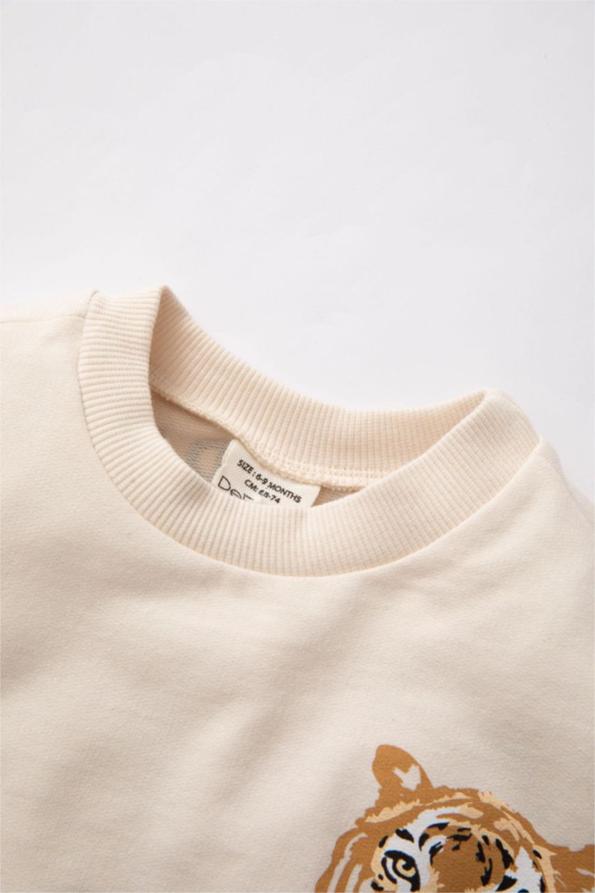 BÉBÉ GARÇON Beige Clair Ensemble De Sweatshirts Imprimés avec Motif De Tigre et Pantalon De Jogging Pour Bébé Garçon - 2 Pièces