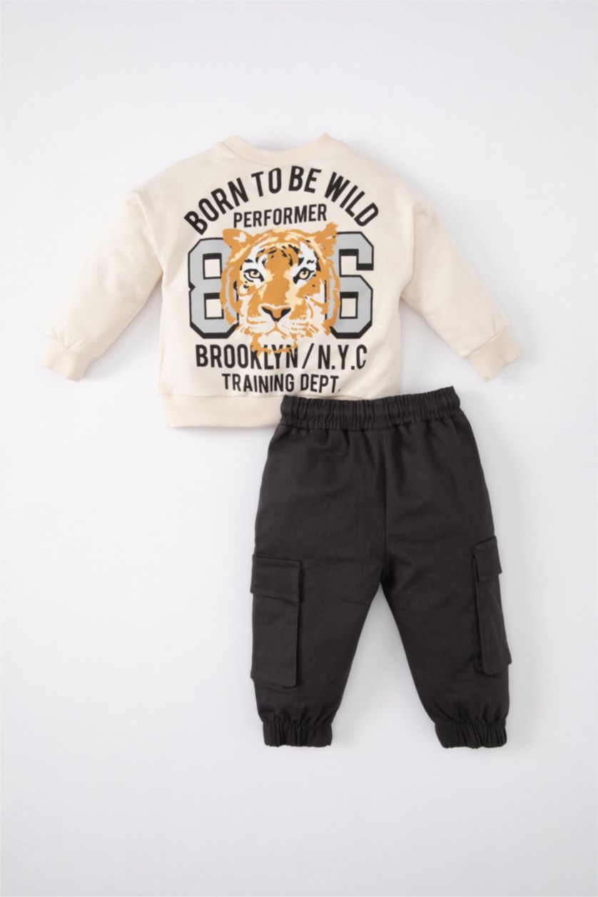 BÉBÉ GARÇON Beige Clair Ensemble De Sweatshirts Imprimés avec Motif De Tigre et Pantalon De Jogging Pour Bébé Garçon - 2 Pièces