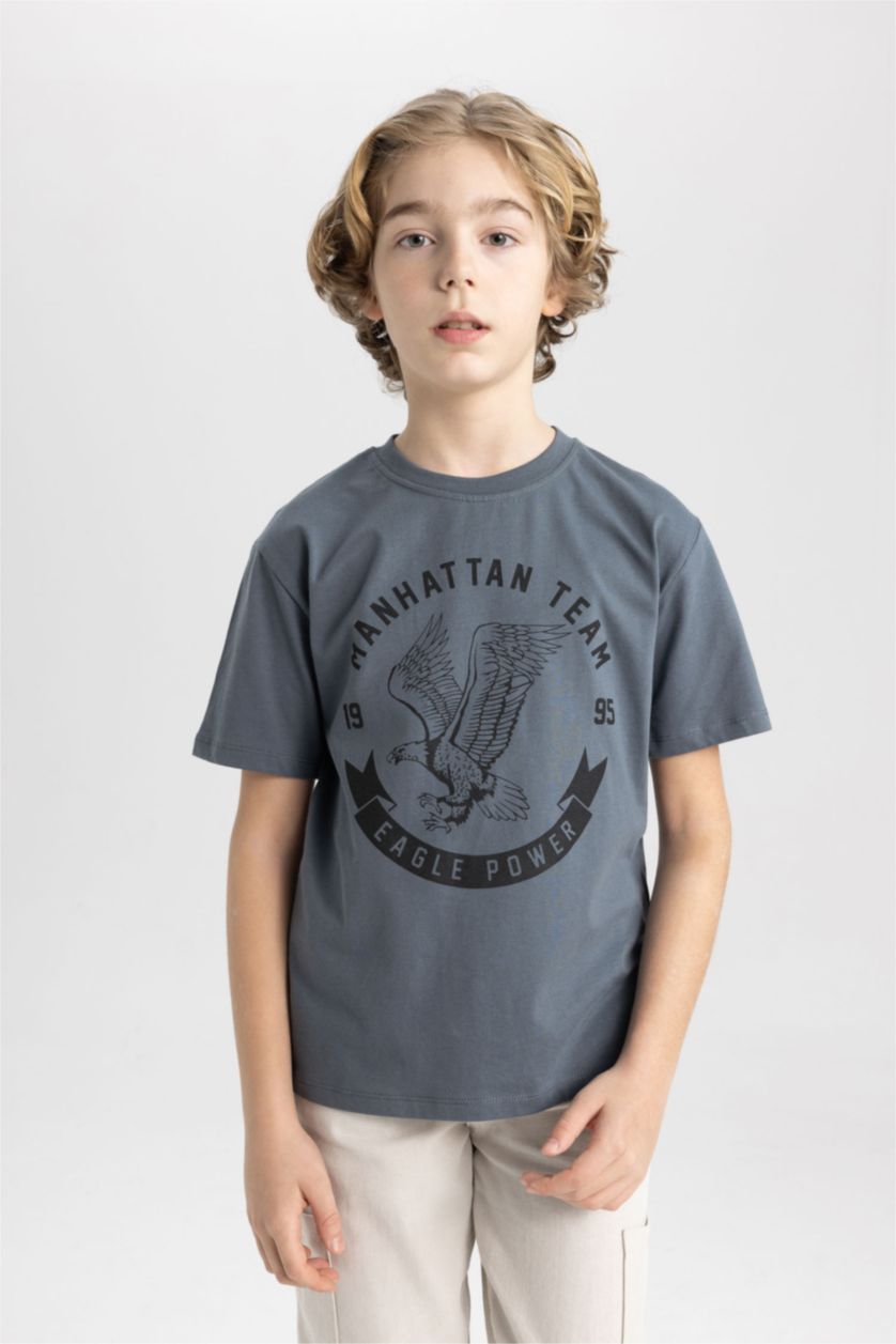 BOYS & TEENS Anthracite Boy Crew Neck Printed Short Sleeve T-Shirt