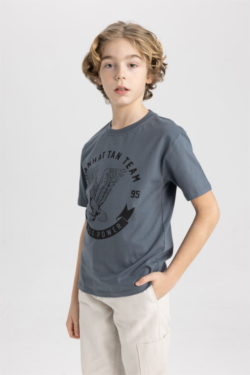 BOYS & TEENS Anthracite Boy Crew Neck Printed Short Sleeve T-Shirt