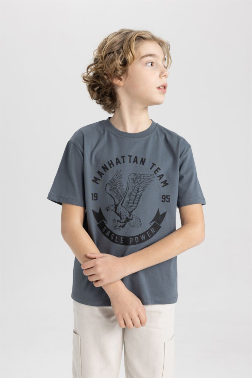 BOYS & TEENS Anthracite Boy Crew Neck Printed Short Sleeve T-Shirt