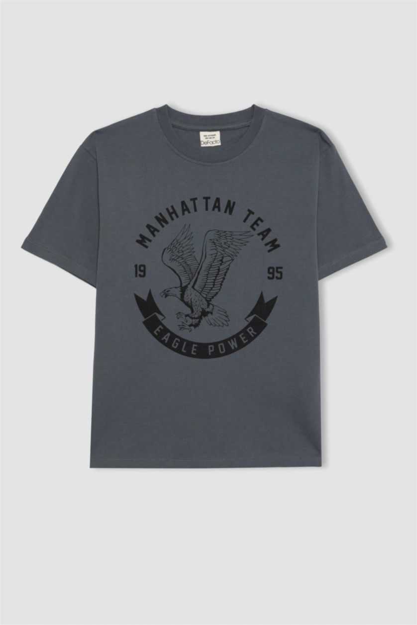 BOYS & TEENS Anthracite Boy Crew Neck Printed Short Sleeve T-Shirt