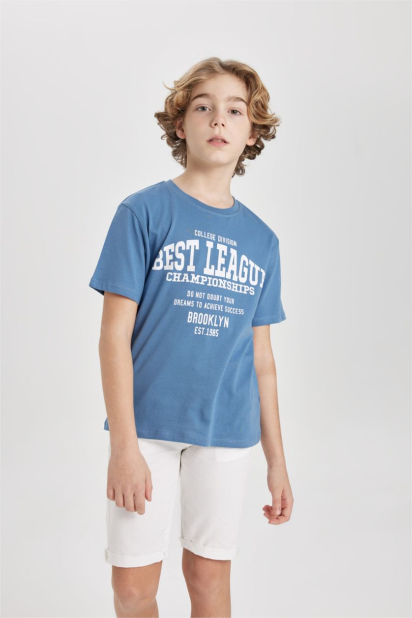 GARÇONS Bleu T-Shirt Imprimé Col Rond à Manches Courtes pour Garçon