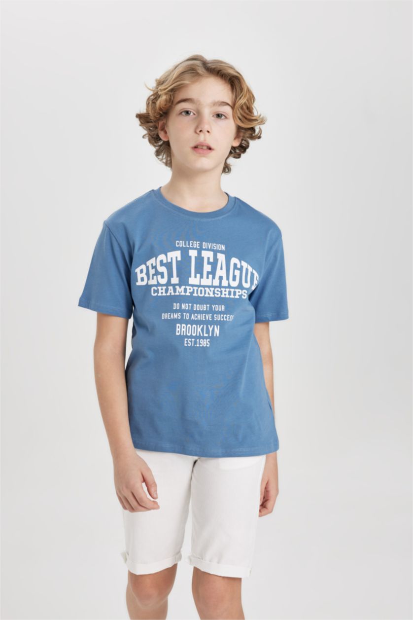 GARÇONS Bleu T-Shirt Imprimé Col Rond à Manches Courtes pour Garçon