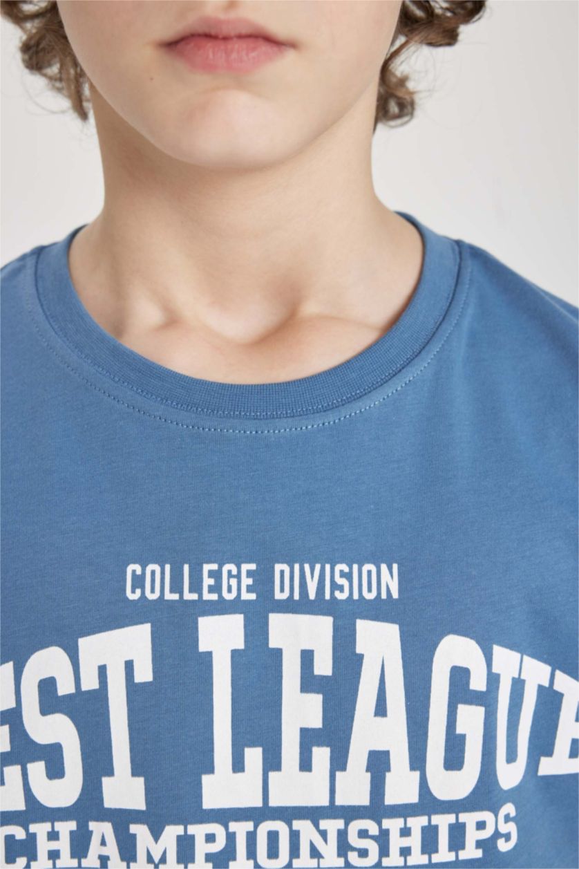 GARÇONS Bleu T-Shirt Imprimé Col Rond à Manches Courtes pour Garçon