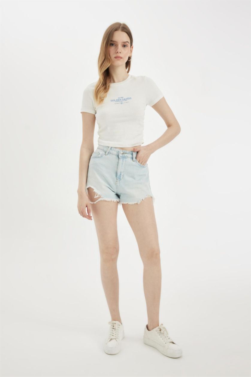 WOMAN Light Blue High Waist Denim Shorts
