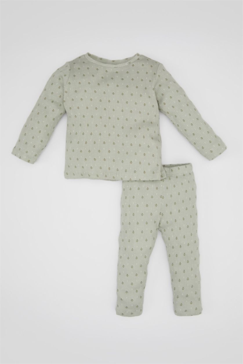 Kız Bebek Mint Kız Bebek Pijama Takımı Çiçekli Uzun Kollu Üst Beli Lastikli Uzun Alt