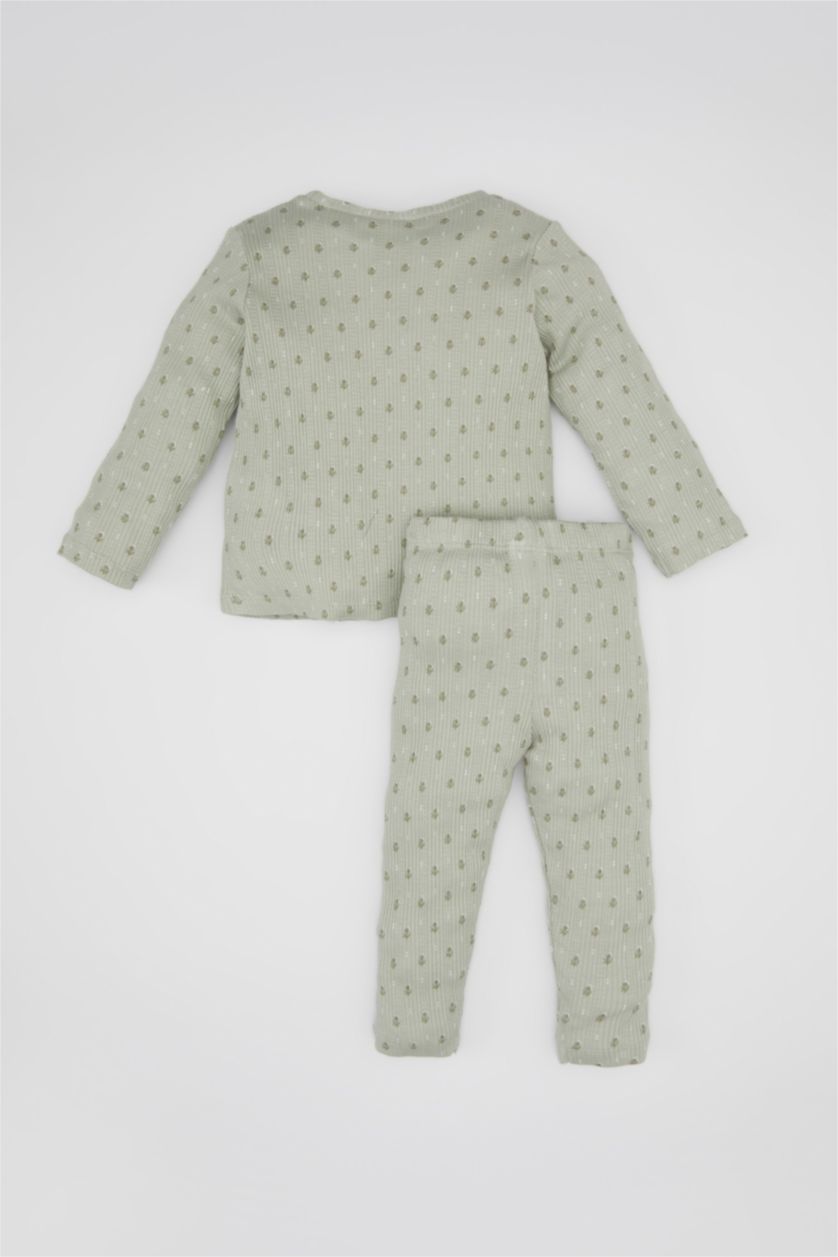 Kız Bebek Mint Kız Bebek Pijama Takımı Çiçekli Uzun Kollu Üst Beli Lastikli Uzun Alt