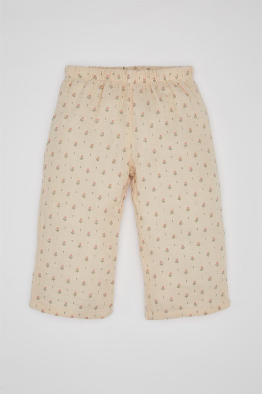 طفلة صغيرة بيج فاتح طقم بيجاما بناتي بنقشة الزهور - قطعتين