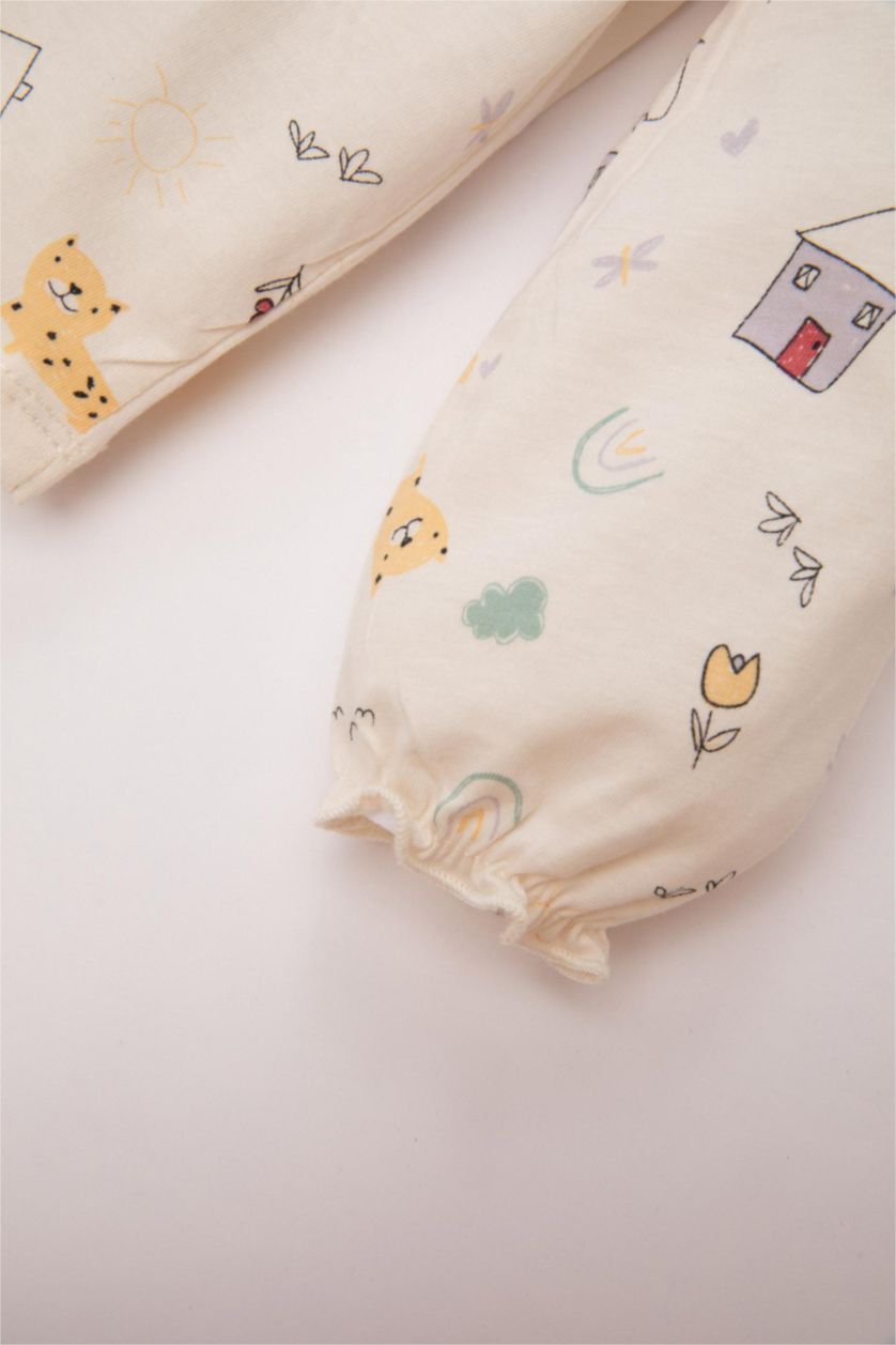 BABY GIRL Ecru Baby Girl Animal Patterned Cotton 2 Piece Pajama Set