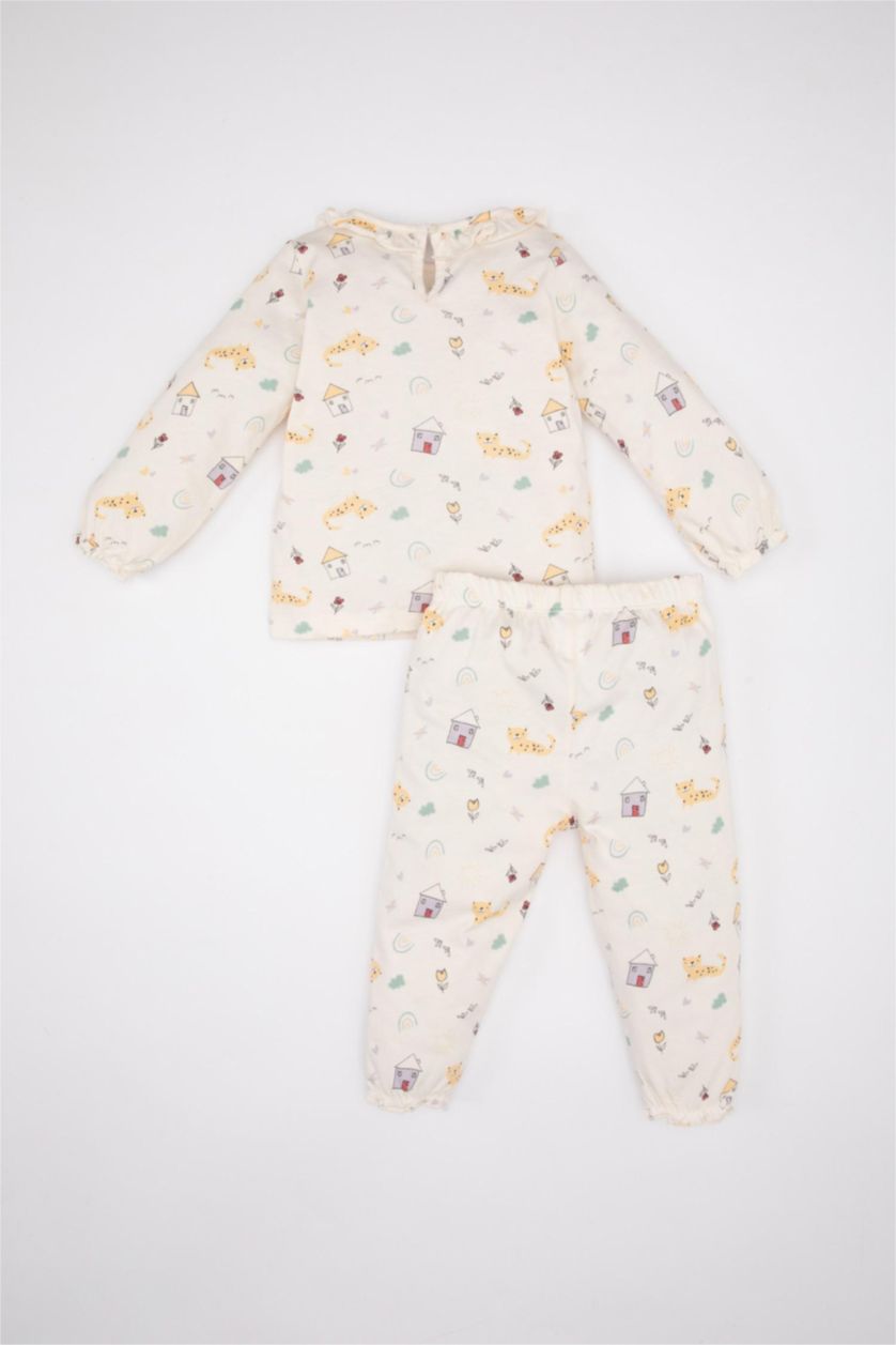 BABY GIRL Ecru Baby Girl Animal Patterned Cotton 2 Piece Pajama Set