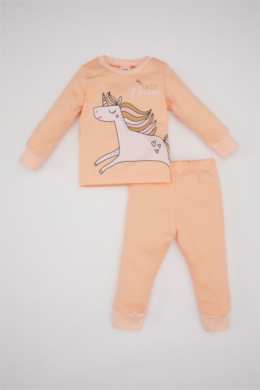BABY GIRL Light Salmon Baby Girl Unicorn Printed 2 Piece Pajama Set