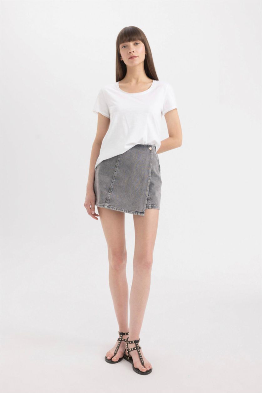 WOMAN Grey High Waist Mini Denim Skort