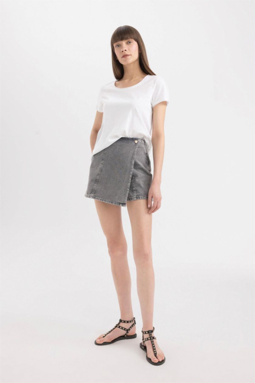 WOMAN Grey High Waist Mini Denim Skort