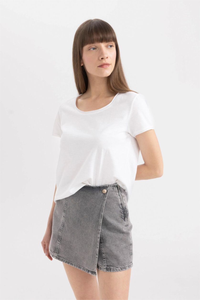 WOMAN Grey High Waist Mini Denim Skort