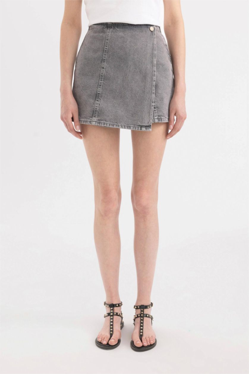 WOMAN Grey High Waist Mini Denim Skort