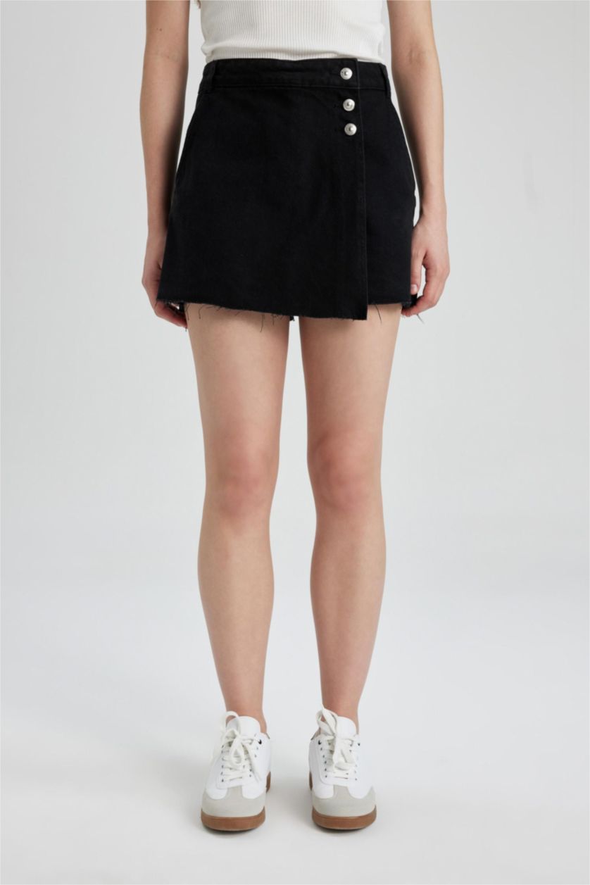 Kadın Siyah Yüksek Bel Jean Şort Etek