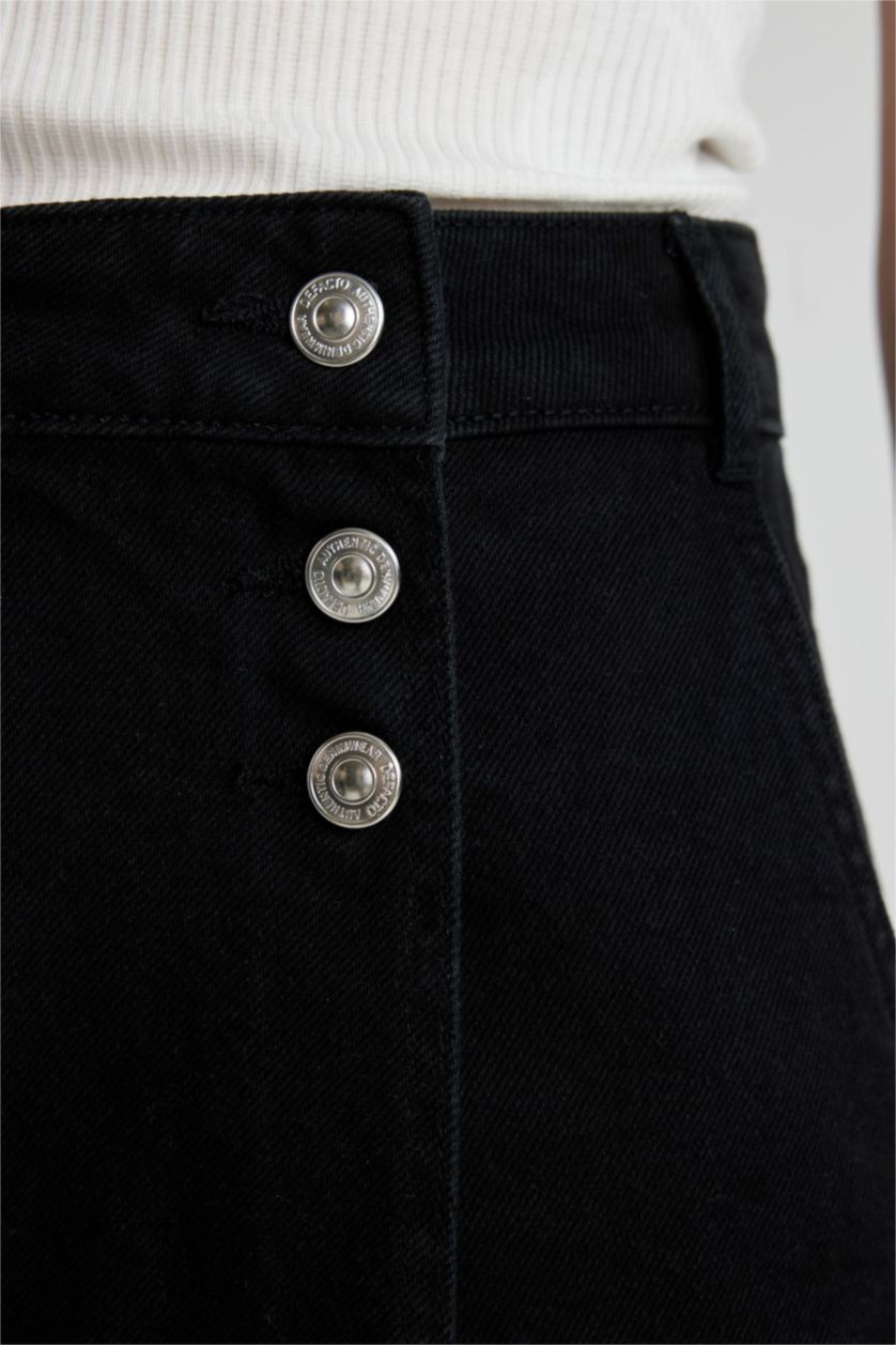 Kadın Siyah Yüksek Bel Jean Şort Etek