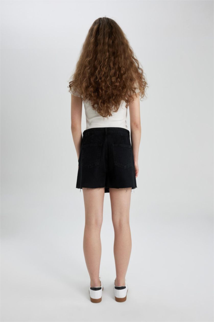 Kadın Siyah Yüksek Bel Jean Şort Etek