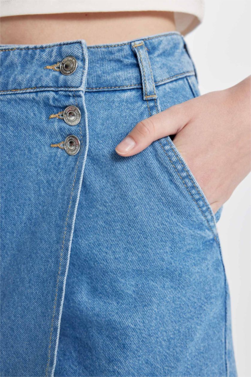 Woman Blue High Waist Denim Skort