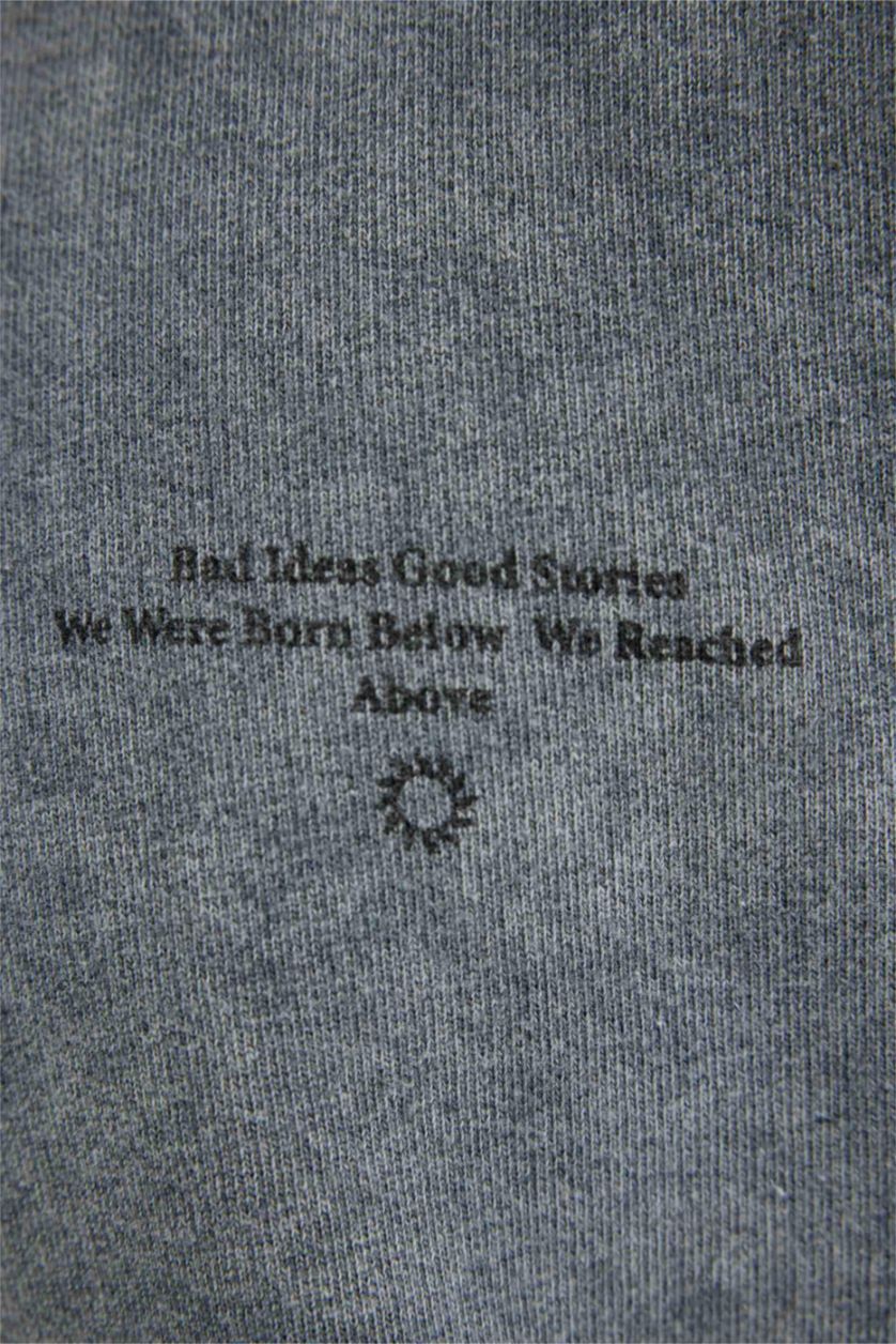 MAN Grey Comfort Fit Stand-up Collar Printed Sweatshirt