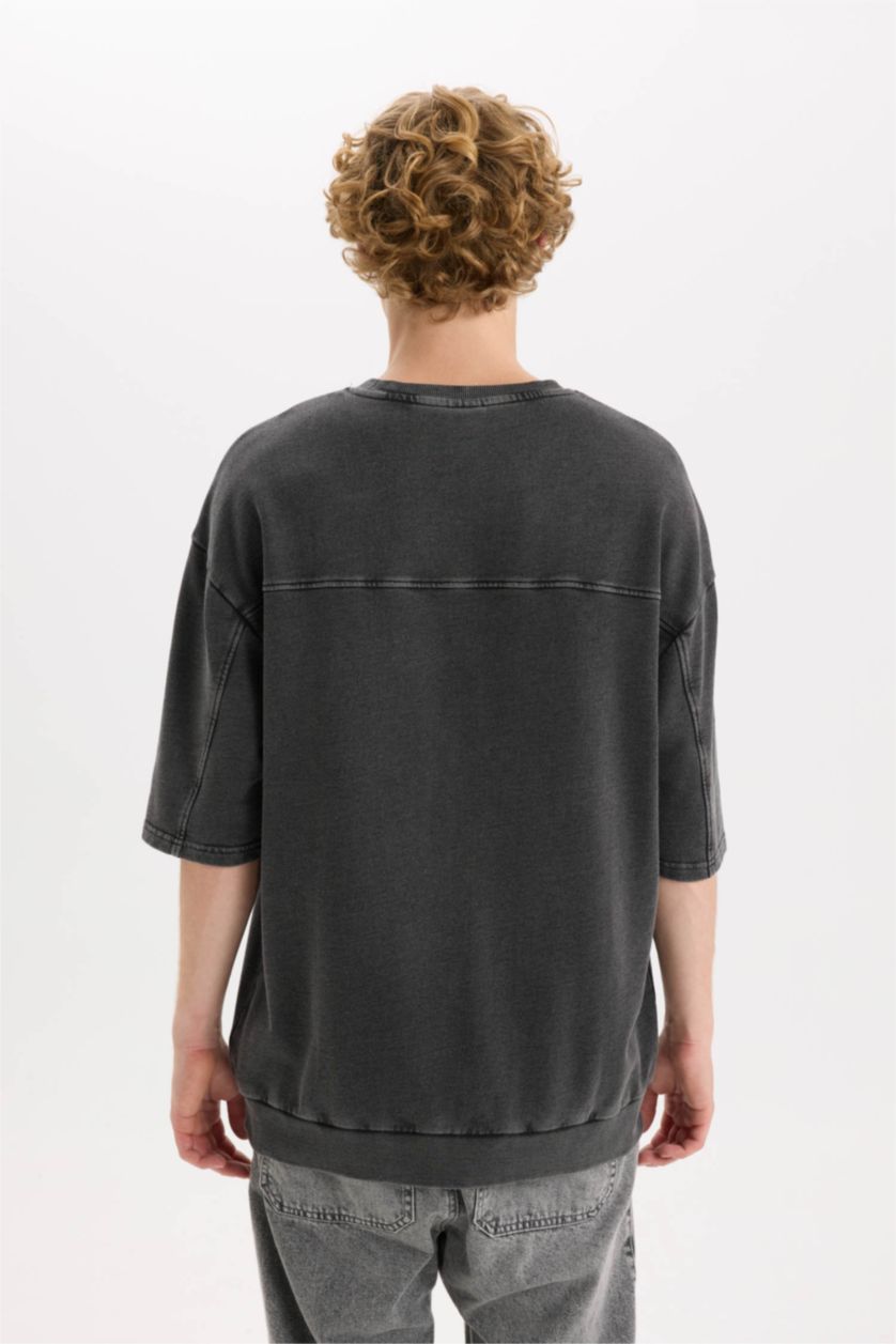 رجالي أنثرا تيشيرت قصة فضفاضة مطبوع برقبة مستديرة
