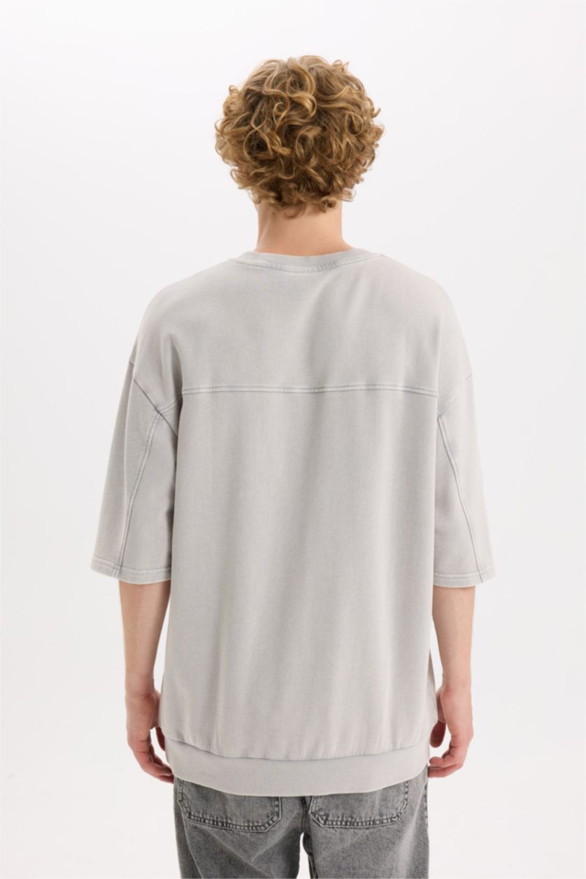 رجال رمادي تيشيرت قصة فضفاضة بياخة مستديرة