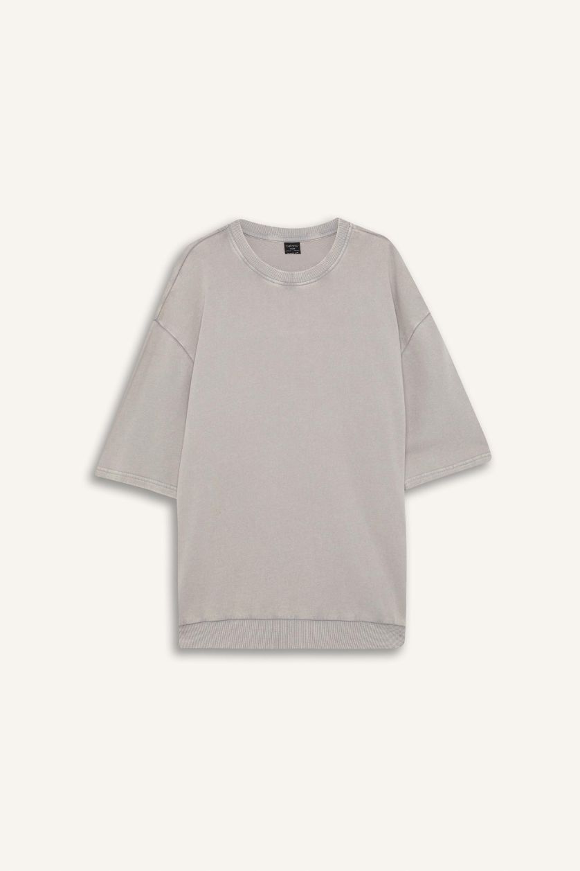 رجال رمادي تيشيرت قصة فضفاضة بياخة مستديرة