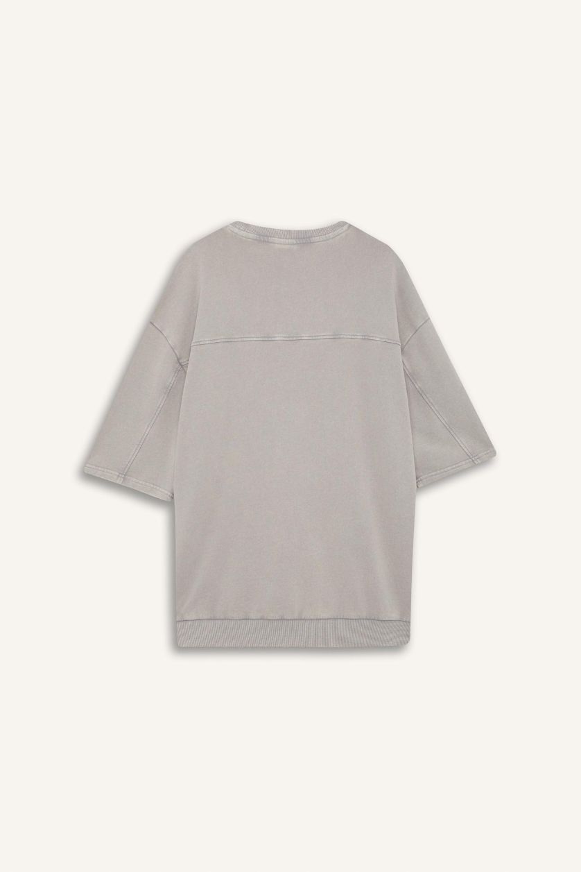 رجال رمادي تيشيرت قصة فضفاضة بياخة مستديرة