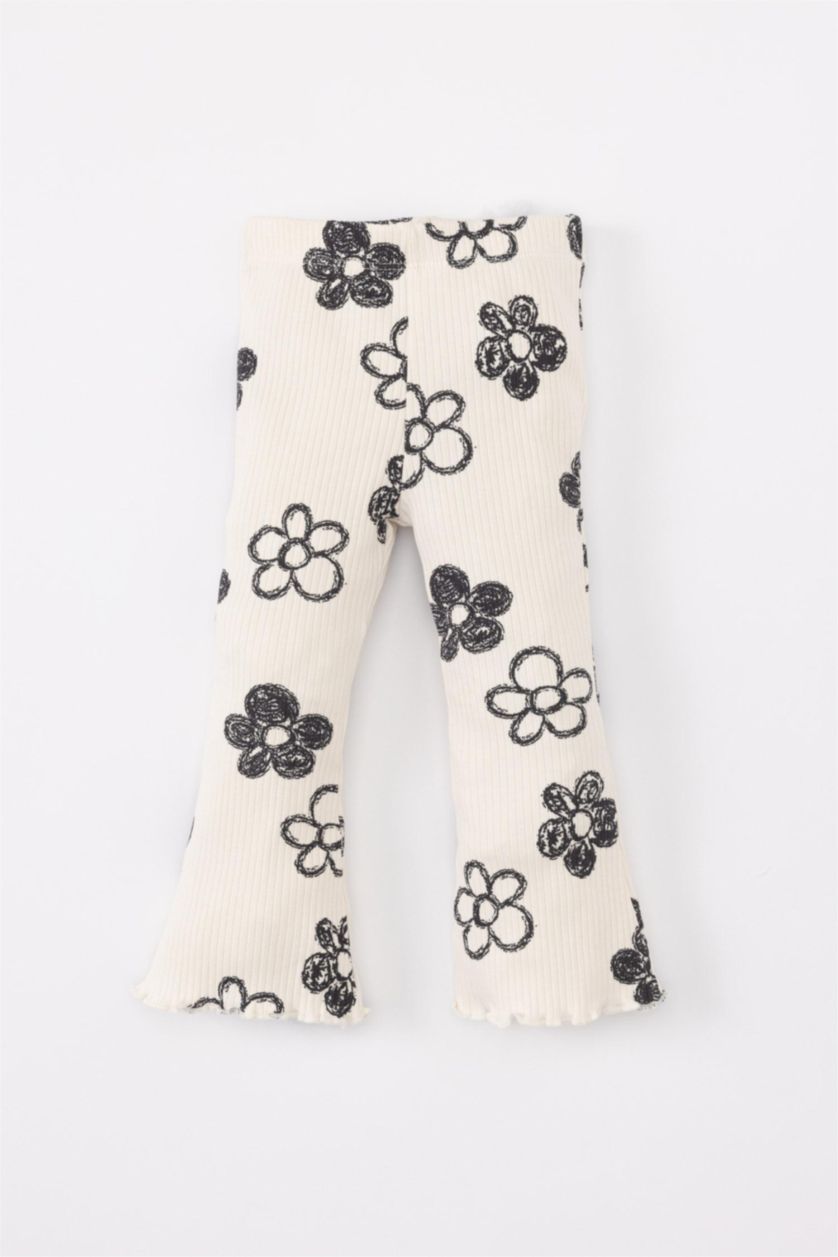 Kız Bebek Açık Pembe Kız Bebek Çiçekli Sweatshirt Tayt 2'li Takım