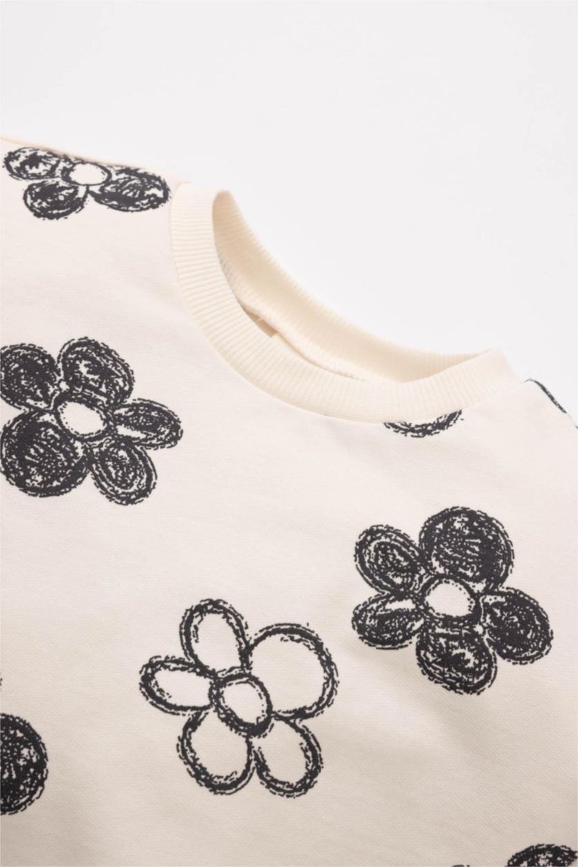 Kız Bebek Açık Pembe Kız Bebek Çiçekli Sweatshirt Tayt 2'li Takım