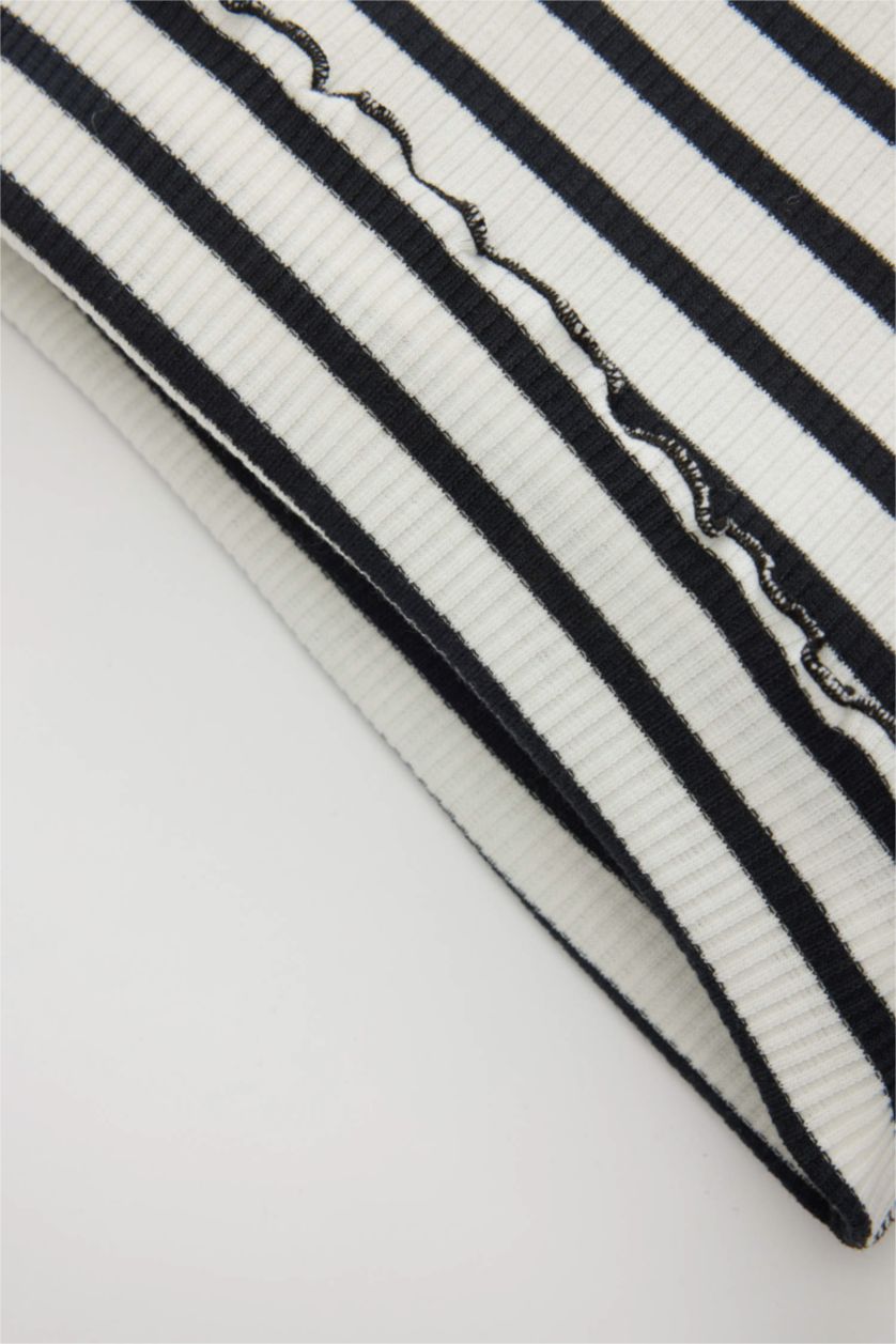 BABY GIRL Anthracite Baby Girl Regular Fit Crew Neck Striped T-Shirt