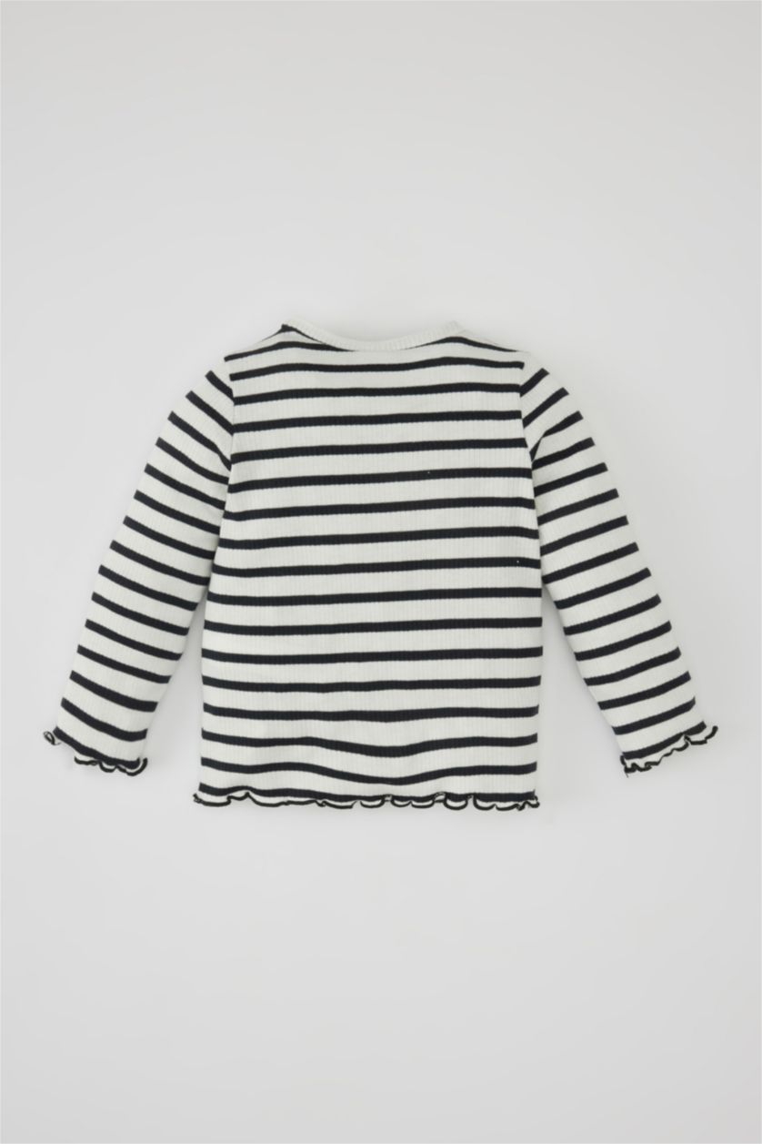 BABY GIRL Anthracite Baby Girl Regular Fit Crew Neck Striped T-Shirt