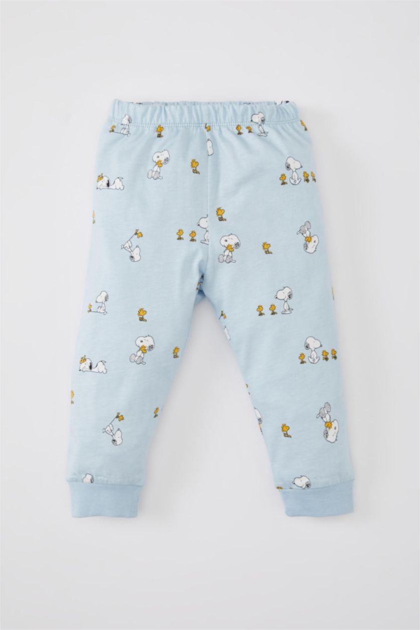 مولود ذكر أزرق فاتح طقم بيجاما ممشط برقبة مستديرة من سنوبي - قطعتين