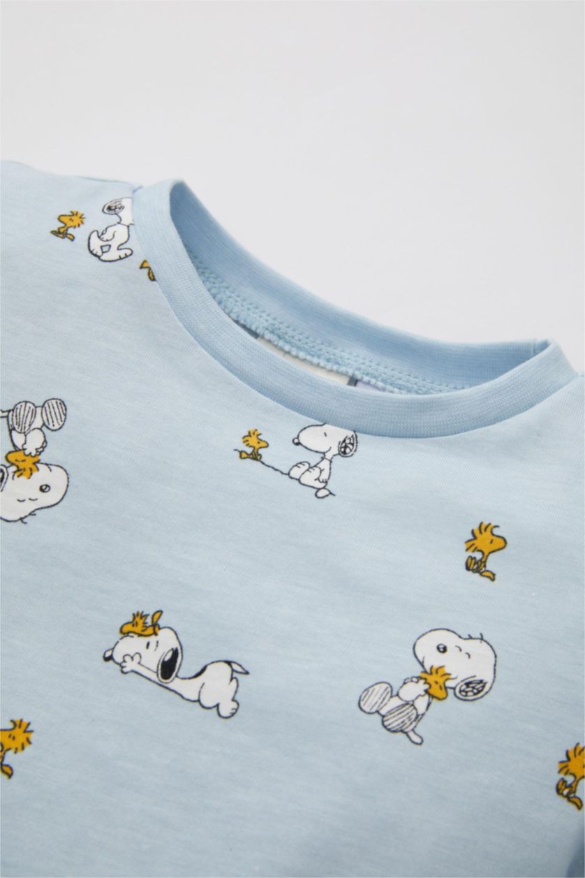 مولود ذكر أزرق فاتح طقم بيجاما ممشط برقبة مستديرة من سنوبي - قطعتين