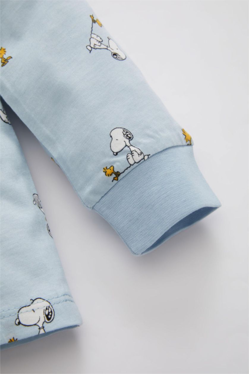 مولود ذكر أزرق فاتح طقم بيجاما ممشط برقبة مستديرة من سنوبي - قطعتين