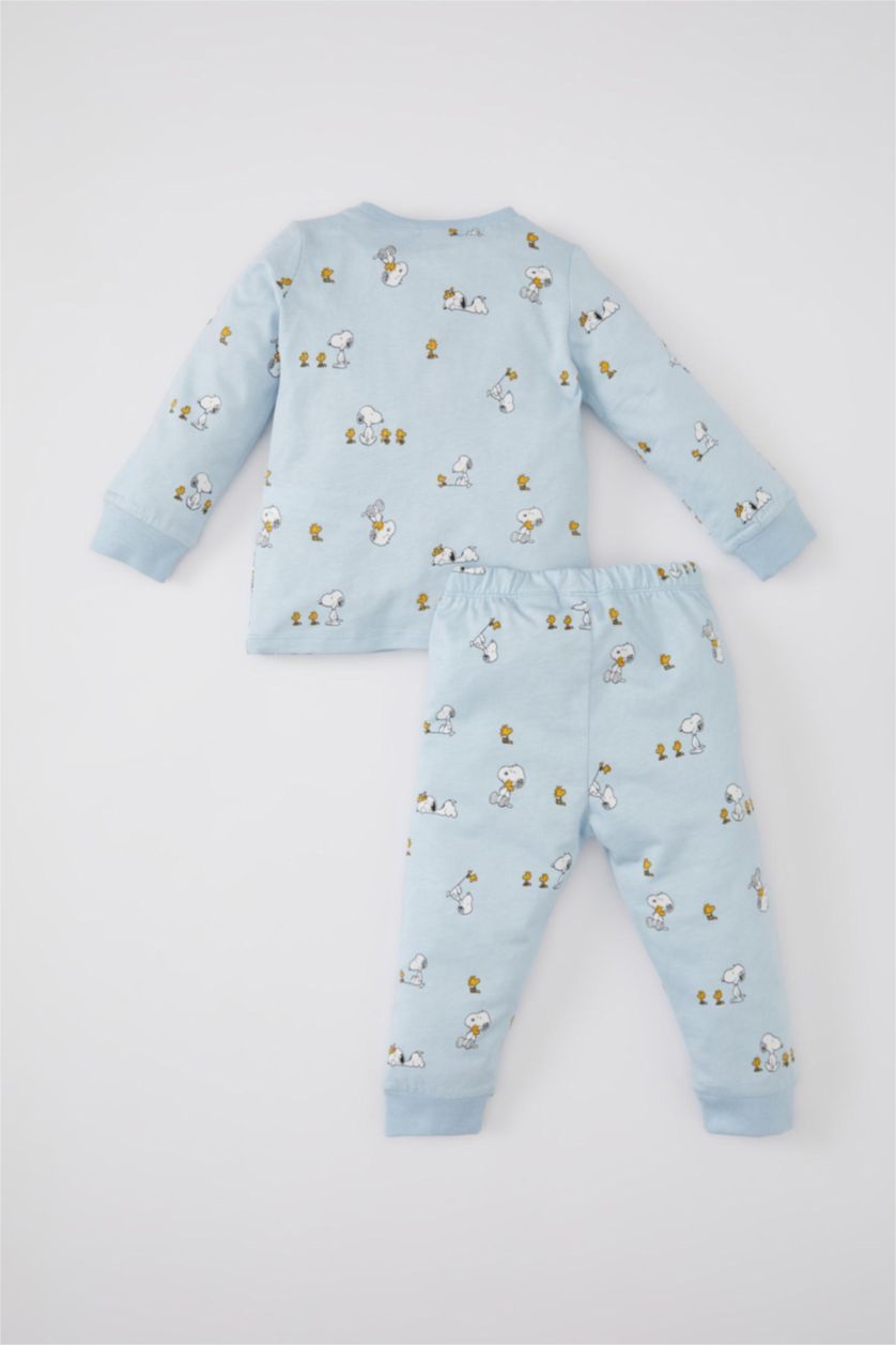 مولود ذكر أزرق فاتح طقم بيجاما ممشط برقبة مستديرة من سنوبي - قطعتين