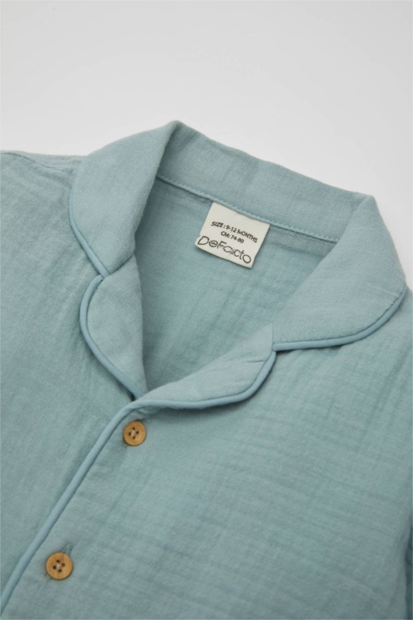 مولود ذكر نعناع طقم بيجاما ولادي بكم طويل - قطعتين