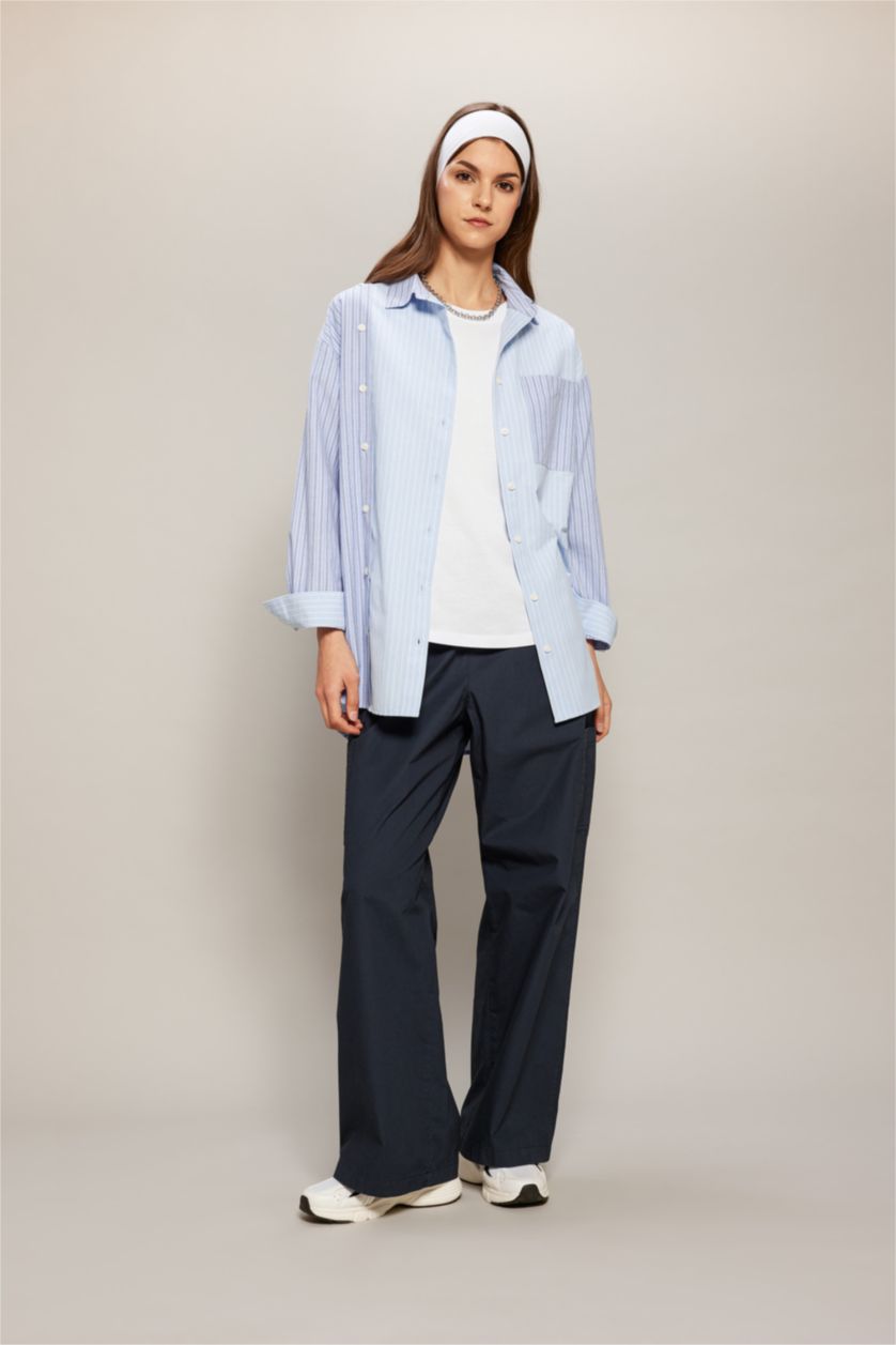 WOMAN Blue Relax Fit Striped Poplin Shirt Tunic