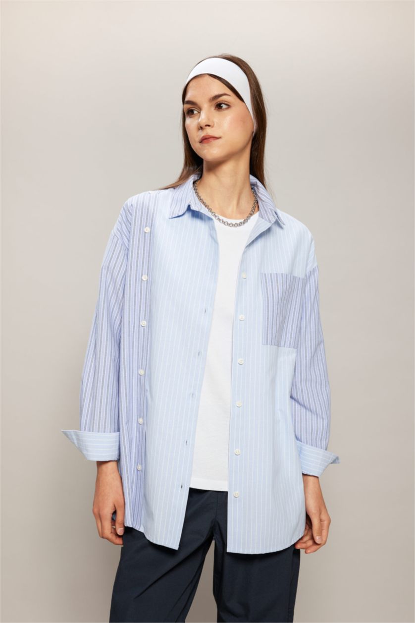 WOMAN Blue Relax Fit Striped Poplin Shirt Tunic