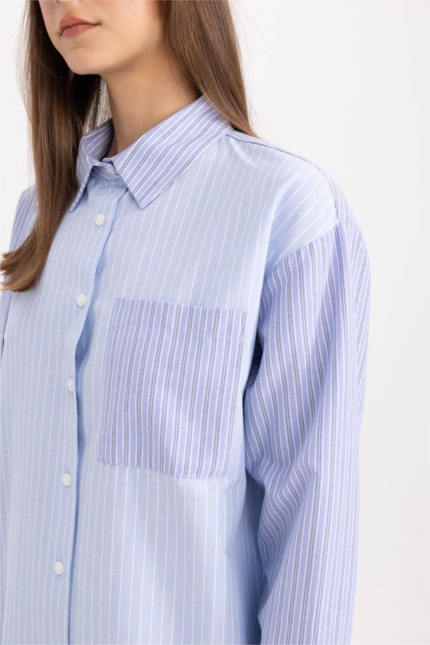 WOMAN Blue Relax Fit Striped Poplin Shirt Tunic