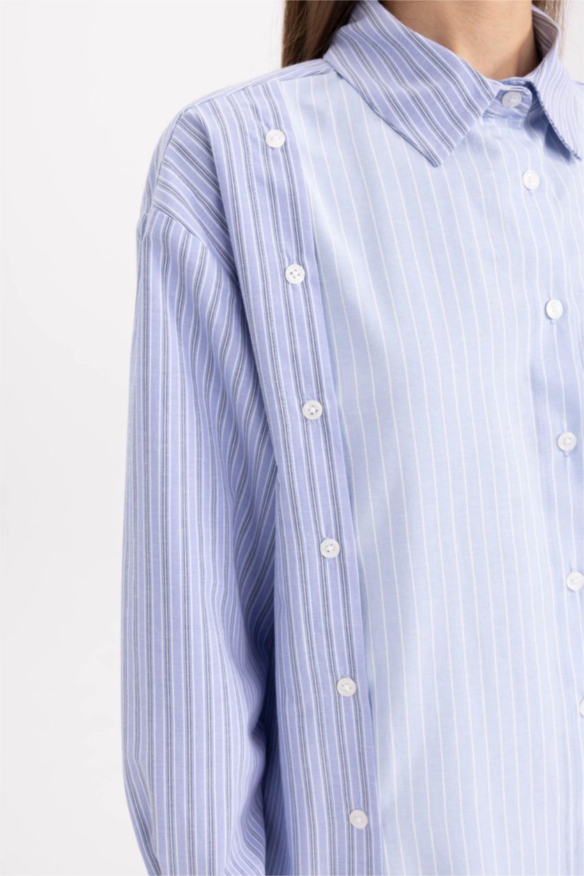 WOMAN Blue Relax Fit Striped Poplin Shirt Tunic