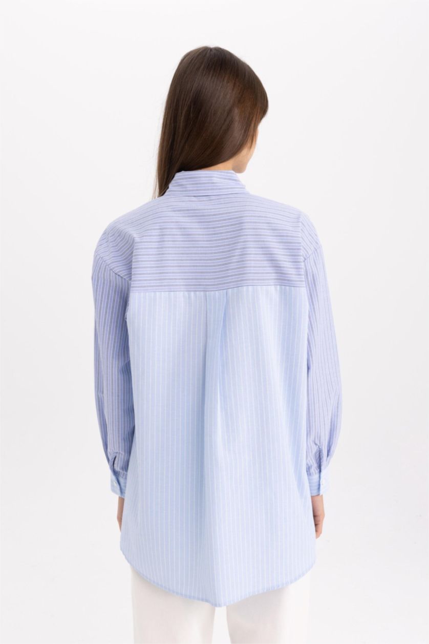 WOMAN Blue Relax Fit Striped Poplin Shirt Tunic