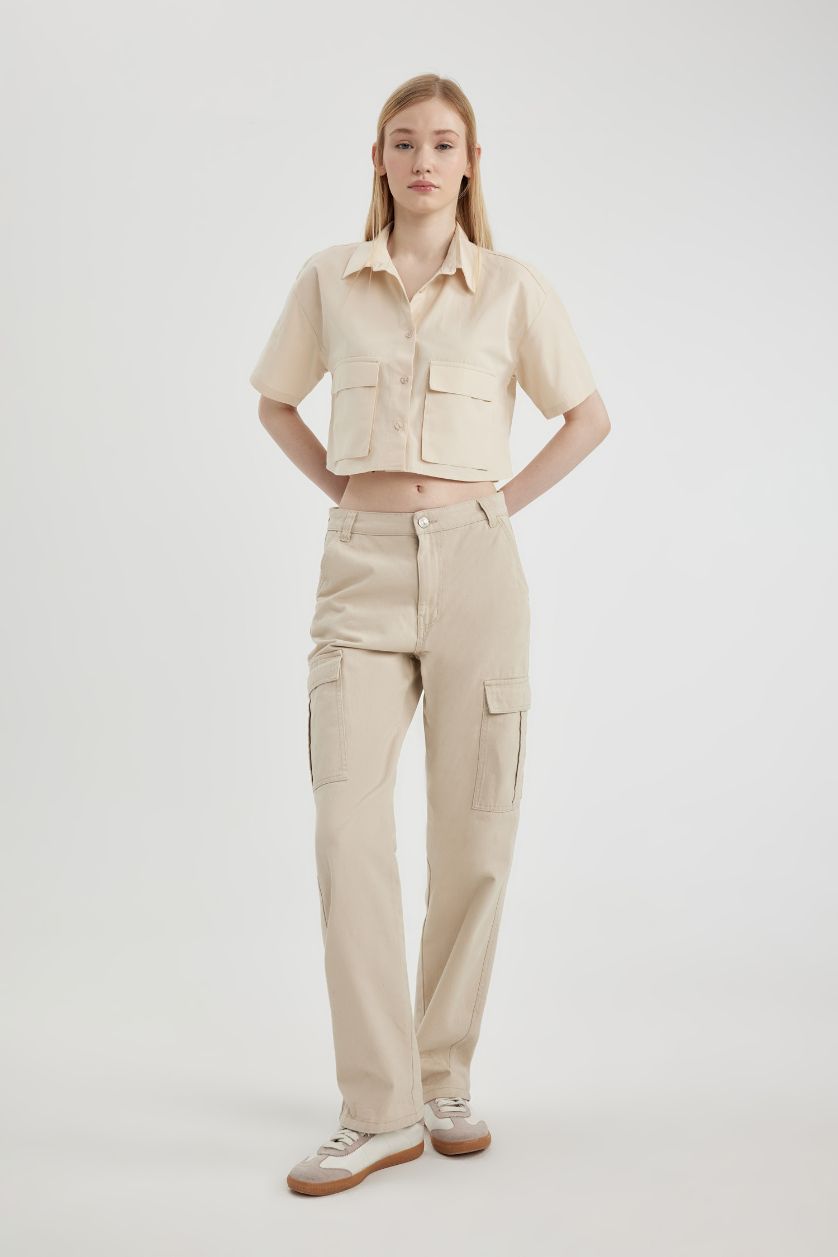 حريمي بيج قميص كروب نص كم اوفر سايز بوبلين