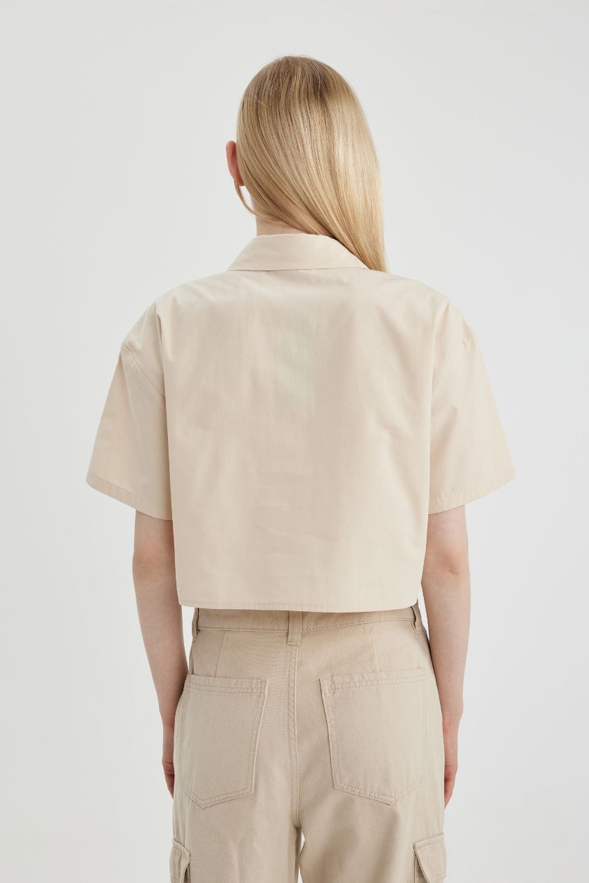 حريمي بيج قميص كروب نص كم اوفر سايز بوبلين