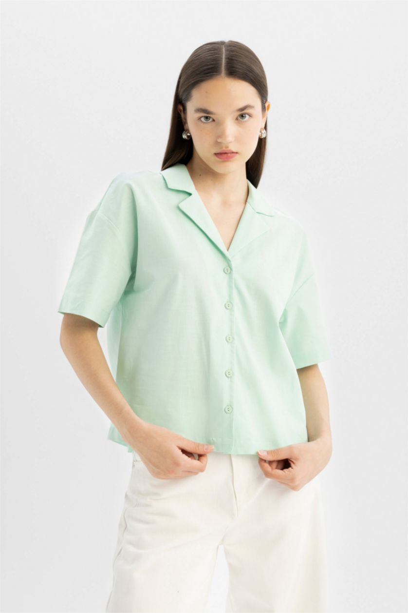 FEMME Vert Clair Chemise Oversize en coton à manches courtes
