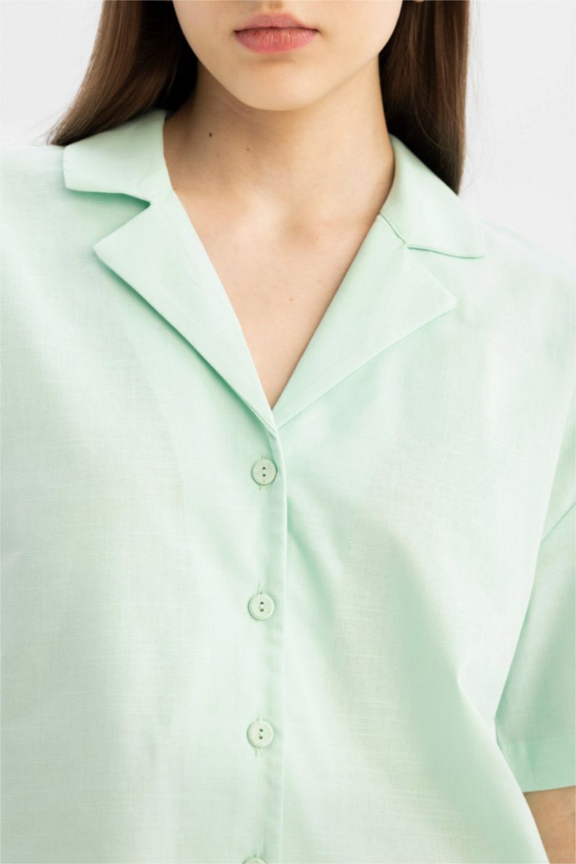 FEMME Vert Clair Chemise Oversize en coton à manches courtes